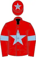 Red, Light Blue star, armlets and star on cap