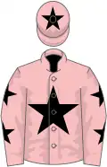 Pink, black star, pink sleeves, black stars, pink cap, black star