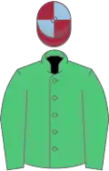 Emerald green, maroon and light blue quartered cap