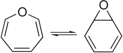 Benzene oxide exists in equilibrium with the oxepin isomer.