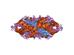 1z1d: Structural Model for the interaction between RPA32 C-terminal domain and SV40 T antigen origin binding domain.