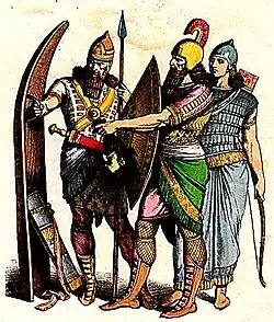 Modern drawing of Assyrian troops as seen in Assyrian reliefs