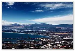 Paarden Eiland, located to the right of the picture on the shore of Table Bay