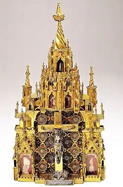 Unusually fancy North Italian pax, including relics, 1434, Trento Cathedral, 33&nbsp;cm (13&nbsp;in) high