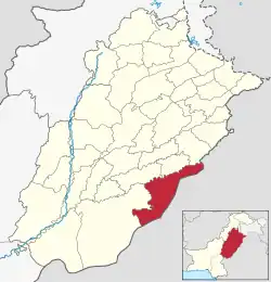 Map of Bahawalnagar District (highlighted in red) within Punjab.