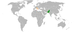 Map indicating locations of Pakistan and Italy