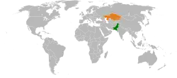 Map indicating locations of Pakistan and Kazakhstan