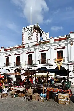 The Town Hall. Damage from the 2017 earthquake is visible