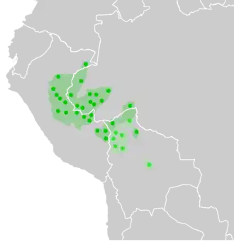 Map of the Pano-Tacanan languages in South America