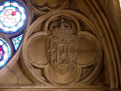 The coat-of-arms of Duke Ferdinand-Philippe d'Orleans in the north transept