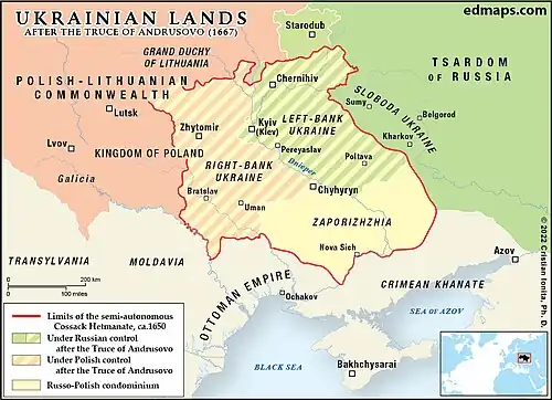 Partition of Cossack Hetmanate after the Truce of Andrusovo (1667)