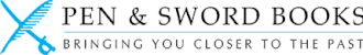 Squat rectangular image depicting the logo of Pen and Sword Books publishing company. On the left 20%, a graphical icon showing feathered quill pen perpendicularly crossing a cutlass sword (in diagonals) in red on a white background. The right remaining 80% are the words 'Pen and Sword Books' in a serif type-face.