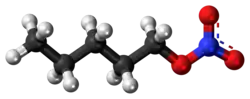 Ball-and-stick model of the pentyl nitrate molecule