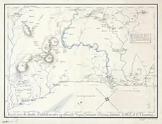 Map of the Danish settlements on the Gold Coast based on a survey conducted by Peter Thonning in 1802