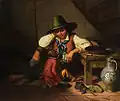 Boy with Tyrolean hat and monkey (Knabe mit Tirolerhut und Äffchen). Oil on canvas, c. 1834