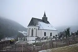 Parish church Kleinzell on a foggy day in December