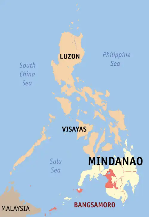 Map of the Philippines highlighting the Bangsamoro Autonomous Region in Muslim Mindanao
