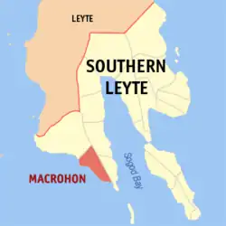 Map of Southern Leyte with Macrohon highlighted