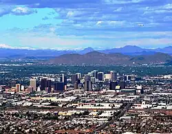 Northern skyline, downtown Phoenix in foreground, "S" mountain clearly visible on high resolution.