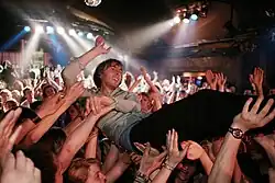 Crowd surfing at a concert (France, 2011)
