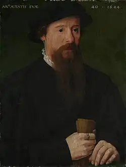 Portrait of a man, 35.5 × 30&nbsp;cm, Inscriptions top: AN(O) AETATIS SVAE 40 1544. National Gallery (National Museum of Art, Architecture and Design), Oslo, Norway
