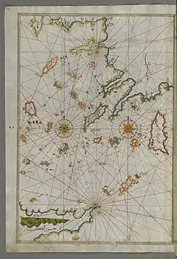 A color map of western Anatolia and the Greek islands with Arabic labels