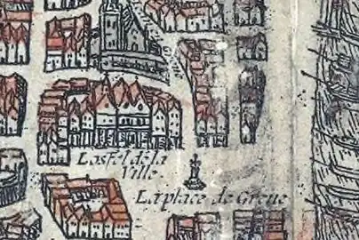 Former Hôtel de Ville, begun in 1533 (plan by Braun and Hogenberg, c. 1530)