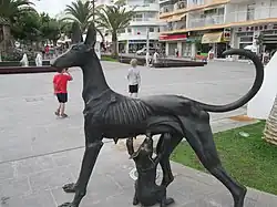One of the statues dedicated Ibizan Hounds