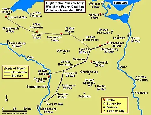 Prenzlau-Lubeck Campaign Map, October–November 1806