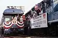 President George H. W. Bush and First Lady Barbara Bush making an appearance during their 1992 whistle-stop tour of Ohio