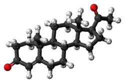 A ball-and-stick model of progesterone.