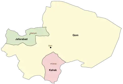 Location of Qom County in&nbsp;Qom&nbsp;province (yellow)