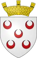 Qormi (Città Pinto). Argent, five crescents in saltire Gules.[19]
