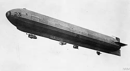 HM Airship 23r with underslung Sopwith Camel in 1918.