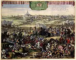 "The capture of Naarden by the Dutch led by William III in 1673. One year after it had been captured by French troops in 1672." Painted in 1673