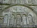 Carvings on the arcade: At top is the Judgement of Solomon, at bottom the Adoration of the Magi