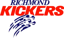 Richmond Kickers spelled out in blue and red lettering respectively, with a soccer ball underneath.
