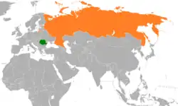 Map indicating locations of Romania and Russia