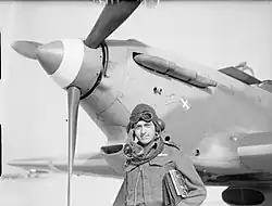 A Greek pilot in front of a Hawker Hurricane at RAF&nbsp;Aqir, 1941-1943