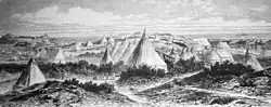 Royal Artillery and Royal Engineers camp at Tucker's Town, in 1867, with Castle Island forts in the background