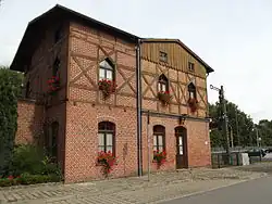 Rural old railway station timber framing style in Metelen, German