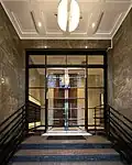 The resident entrance in the Deco Tower within the Concept Blue Apartments redevelopment of the Police HQ.