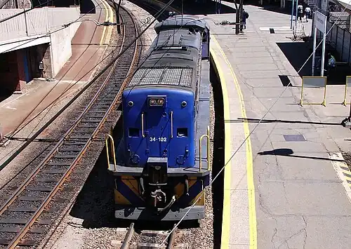 No. 34-102 in Spoornet blue livery with outline numbers at Bloemfontein, Free State, 14 October 2009