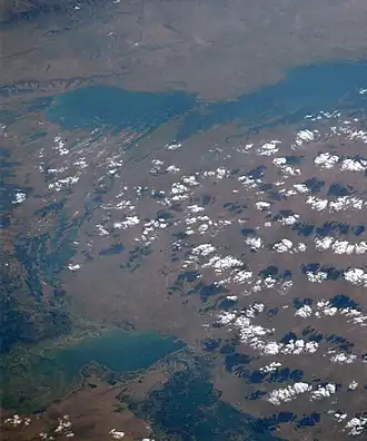 A panoramic view of a lake.