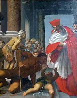 "Saint Charles Borromée distributing alms", by Quentin Varin (1627)