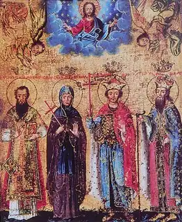 17th-century Eastern Orthodox icon depicting Saint Angelina and her family
