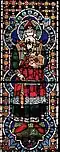 Fourteenth-century stained-glass window from the high altar chapel of Santa Croce, Florence. The part above the central iron bar is medieval; the part below the bar was created by Ulisse De Matteis in 1869.