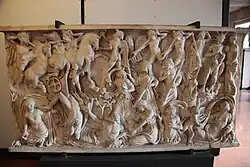 Sarcophagus with myth of Phaeton. Panel of a sarcophagus. Marble. 3d century A.D. Verona, Museum-Lapidarium of Maffei.