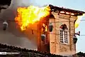 The minaret on fire, in 2018