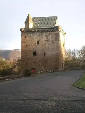 Sauchie Tower's cap-house, on the left, is hexagonal
